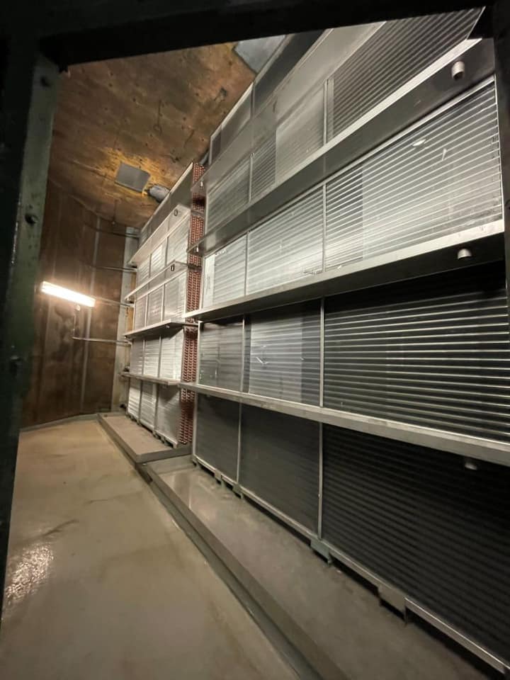 Stacked HVAC Coils in Mechanical Room
